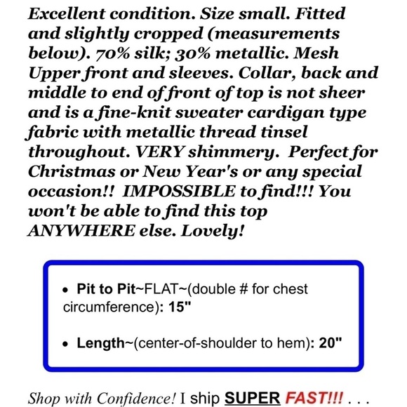 Cache Womens Sz S SILK Metallic Gold Mesh Upper Sweater Knit Blouse Top New Year - Picture 5 of 5